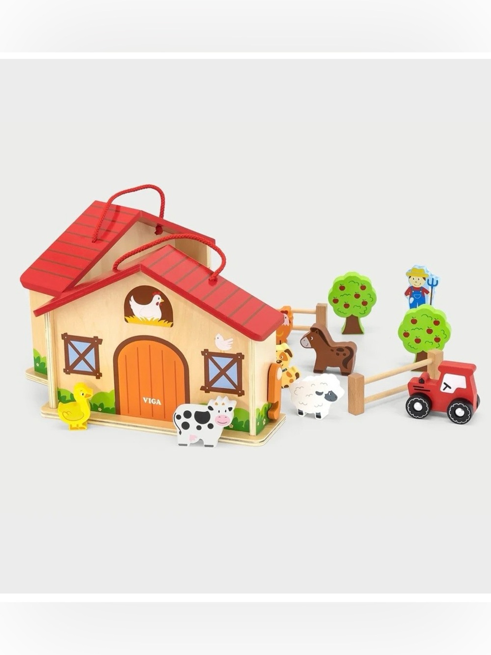 Viga Wooden Farm Playset Barn Animals Tractor Montessori Pretend Play Toy 13pc